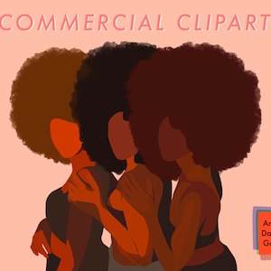 Black Women Clipart, Fashion Clipart, PNG for Sublimation, Sublimation art, vector art for black women, black woman art, black owned shops