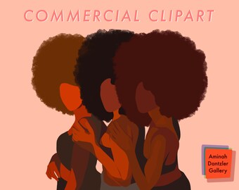 Black Women Clipart, Fashion Clipart, PNG for Sublimation, Sublimation art, vector art for black women, black woman art, black owned shops