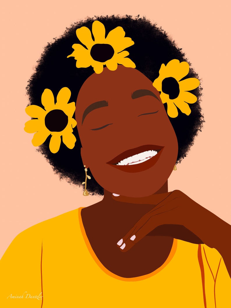 Girl afro black art with Redbubble logo