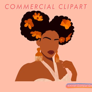 Cosmos Hazelnut Clipart, Woman Art, Black Girl Art, Black Woman Art, Black Art