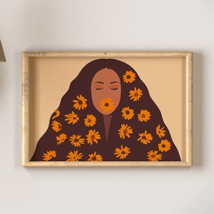 Black Woman Art | Flower Art, Boho Wall Art, Black Girl Wall Art, African Girl Wall Art, Modern Art, Instant Download