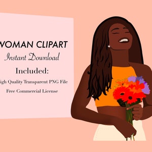Adelina Straight Clipart, Black Woman Clipart, Black Girl PNG