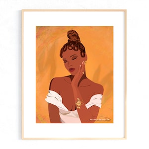 Digitale Illustration einer schönen schwarzen Frau mit natürlichem Haar in warmen Erdtönen - Afrocentric Kunst Wandkunst - Download und Druck