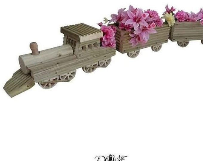 Train Planter Set, Hand Crafted, Carving, Wooden