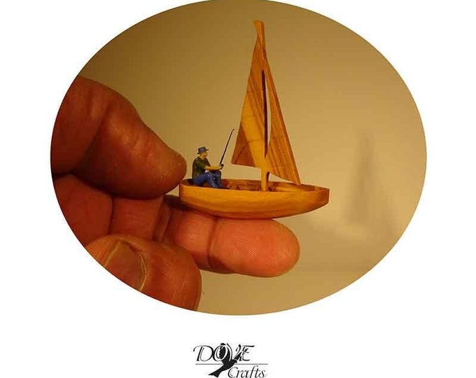 Minuscule Boat/very tiny sailing boat/Rowing Boat/Fishing Boat, one of world Smallest sailing wooden Boat, Made of Olive Wood, Hand Crafted