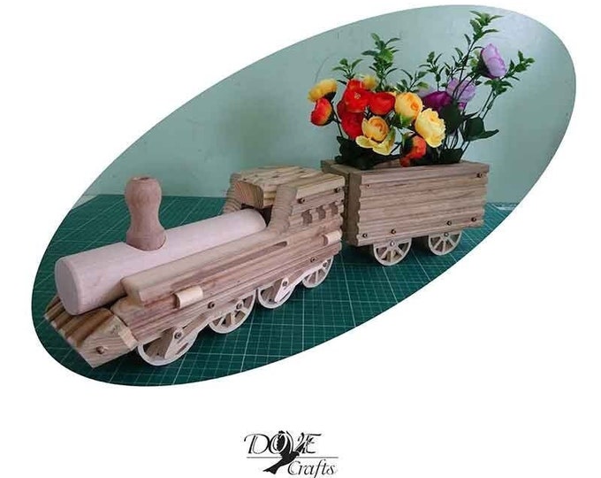 Small Wooden Train Planter Set, Engine + Tender And Carriages , Personalise, Hand Crafted, Carving