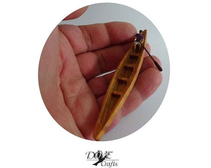 Miniature Canoe 2 / 4 Rowers, Made of Olive Wood, Hand Crafted