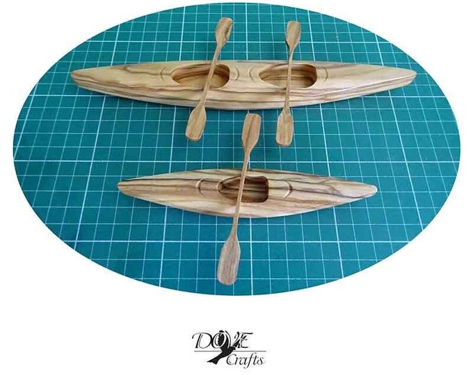 Wooden Kayak, Olive wood, hand crafted one or two rowers, With hand  painted resin, Kayak wooden model with personalisation
