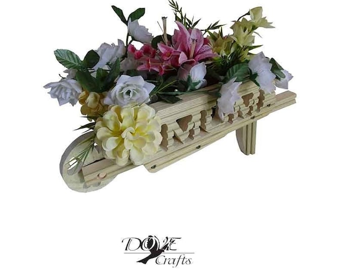 Wheelbarrow Planter Large, Hand Crafted, Wooden, Carving