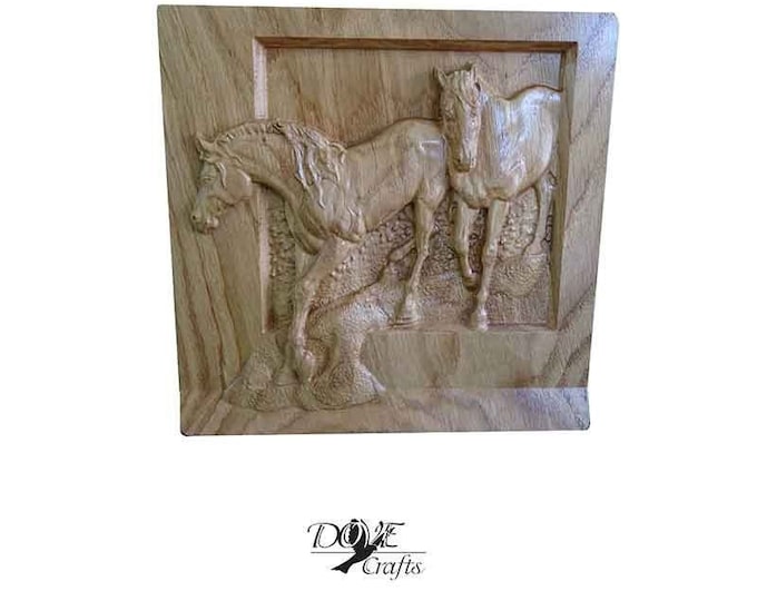 Horses Carved on Oak wood, Art of Carving