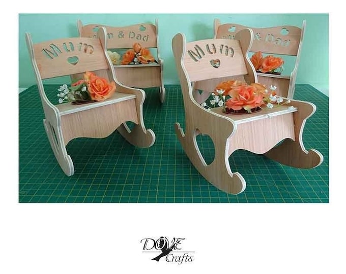 Miniature Rocking Chair/Bench Planter, Wooden, Carving