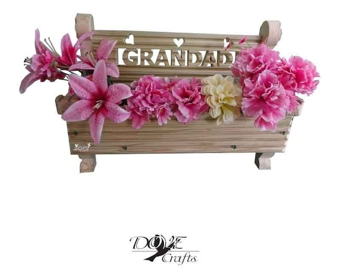 Bench Planter with carving, Hand Crafted, Choice of your name