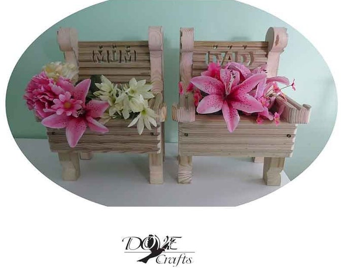 Love Seat Bench Planter and Chair Planters, Hand carved