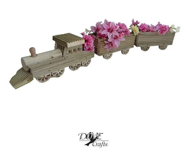 Train Planter Set, Hand Crafted, Carving, Wooden