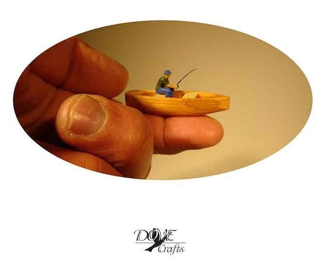 Miniature with Olive wood and  balsawood, one of world Smallest rowing wooden Boat, Special Grains Effect, Hand Crafted
