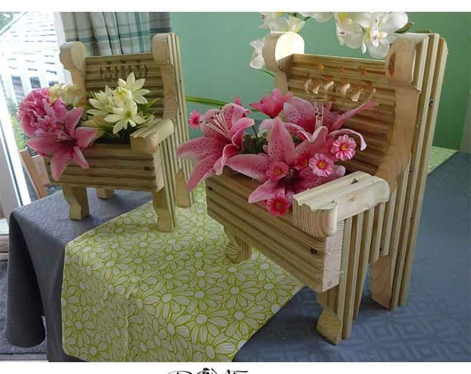 Love Seat Bench Planter and Chair Planters, Hand carved
