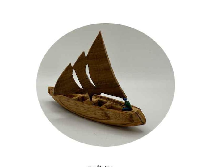 Miniature Boat 2, sailing boat, Rowing Boat, Fishing Boat, Made of Zebrano, Purpleheart, wild mango Wood, and Exotic wood collection