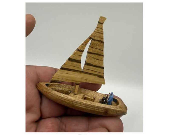 Miniature luxury Boat with tiny captain, Walnut / Oak Wood