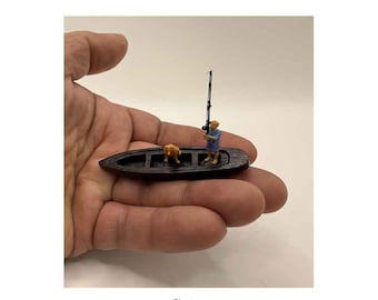 Miniature luxury Boat with tiny captain, Walnut / Oak Wood