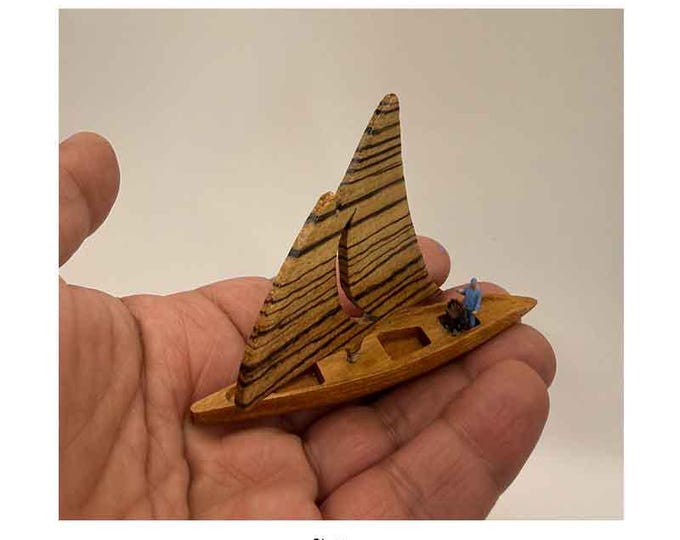 Miniature Sailing Boat and our tiny captain Resin Figure, Made of Exotic Wood, Hand Crafted