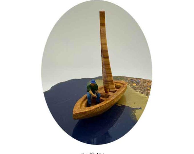 Miniature Boat 3, sailing boat, Rowing Boat, Fishing Boat, Made of Zebrano, Purpleheart, wild mango Wood, and  Exotic wood collection