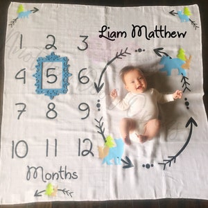 Maand tot maand Baby Deken, Baby Boy Mijlpalen, Maandelijkse Baby Foto's, Baby Boy Deken, Baby Groei Grafiek