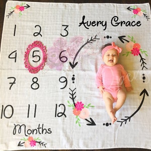 Month to Month Baby Blanket Baby Girl Milestones Monthly - Etsy