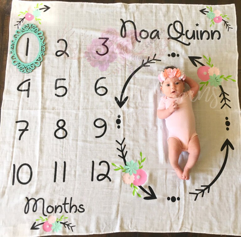 Month to Month Baby Blanket Baby Girl Milestones Monthly - Etsy