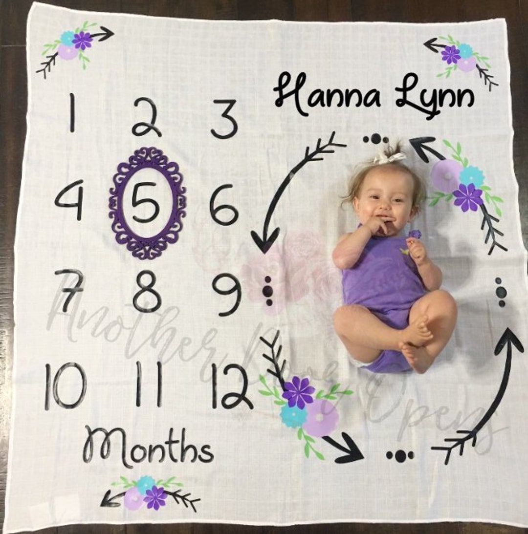 Month to Month Baby Blanket, Baby Girl Milestones, Monthly Baby