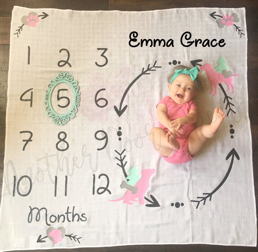Month to Month Baby Blanket Baby Girl Milestones Monthly Etsy