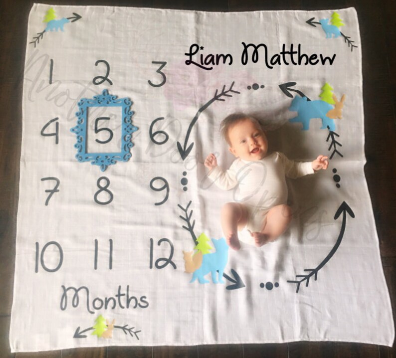 Month to Month Baby Blanket Baby Boy Milestones Monthly Baby Etsy