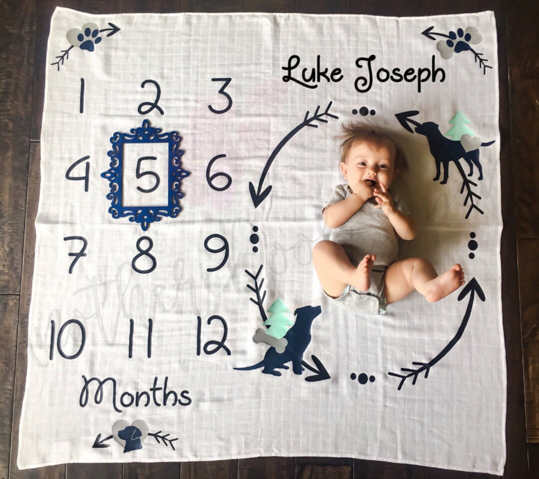 Month to Month Baby Blanket, Baby Boy Milestones, Labrador Blanket
