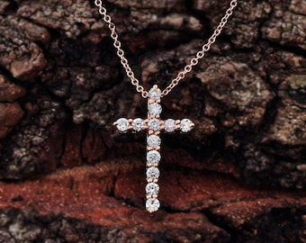 Cross Diamond Pendant Necklace Rose Gold, Rose Gold Cross Pendant Necklace, Diamond Pendant Necklace, Cross Diamond Pendant Necklace