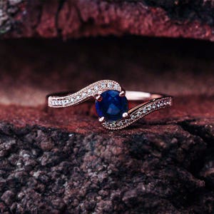 Blue Sapphire Engagement Ring Rose Gold Lab Grown Blue - Etsy