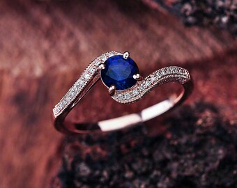 Blue Sapphire Engagement Ring Rose Gold, Lab Grown Blue Sapphire Rose Gold Ring, Blue Sapphire Engagement Ring Rose Gold, Blue Sapphire Ring