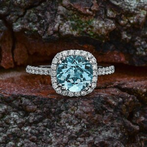 Aquamarine Engagement Ring Rose Gold / March Birthstone Round - Etsy