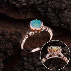 Opal Engagement Ring, Round Opal Engagement Rose Gold Ring, Ethiopian Fire Opal Engagement Ring Rose Gold, Australian Opal Ring