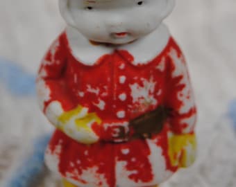 Vintage Bisque Frozen Charlotte Doll - Red hat and coat - Made in Japan
