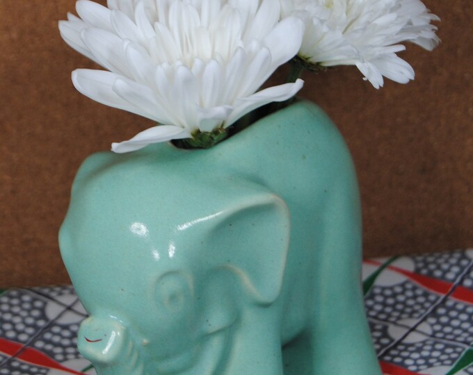 Vintage Mccoy Elephant Planter in Seafoam Green Perfect for Air Plants