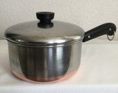 Pre-1968 Double Ring Revere Ware 2 Quart Saucepan Pot w Lid Copper Clad Bottom