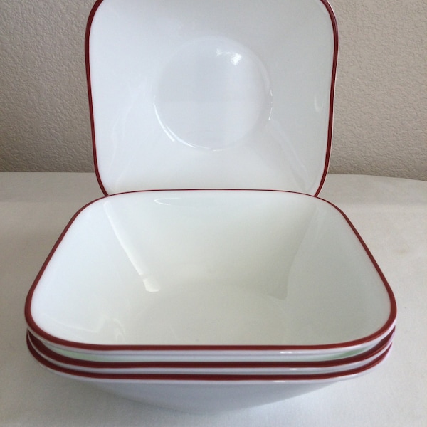 Set of 4 Corelle Kyoto Leaves Square Cereal Soup Bowls Vitrelle Break Chip Resistant