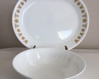 2 Pc Set Butterfly Gold Corelle 12" Serving Platter & 8 1/2" Serving Bowl