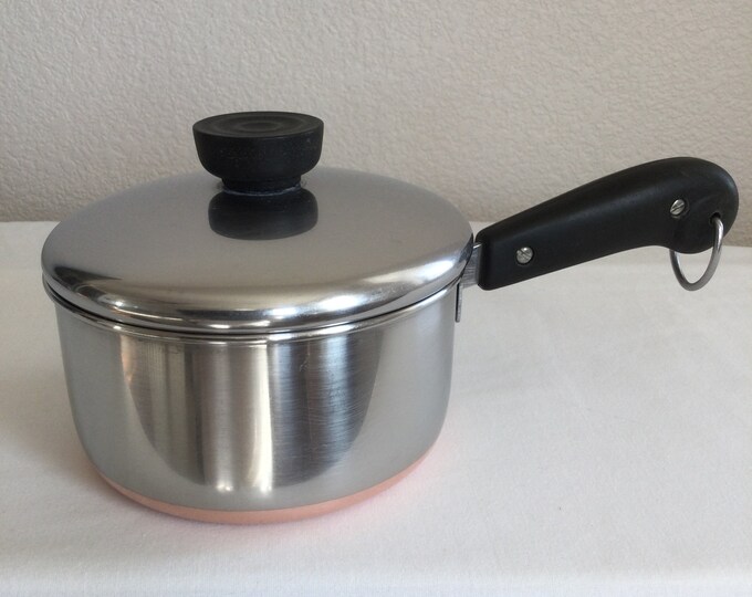 Vintage Double Ring Copper Bottom Revere Ware 1 Quart Saucepan Pot W