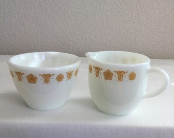 Vintage Butterfly Gold Pyrex Corning Cream and Sugar Set (No Lid)