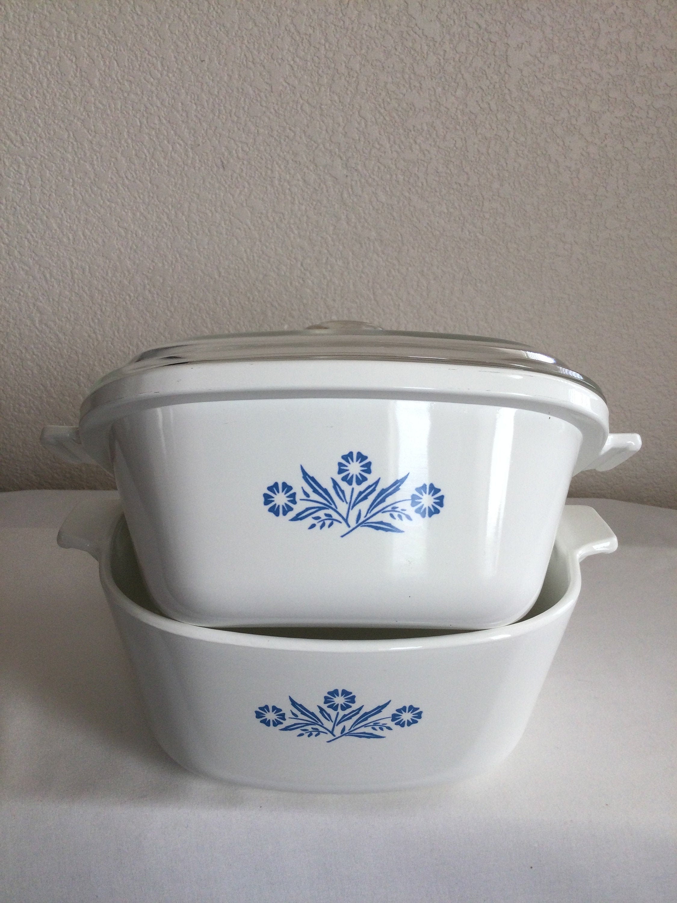 Vintage Pyrex Flameware Double Boiler Bain Marie Blue Tint Glass Handles  Stainless Steel Flame Made in USA 1.5 Quart 