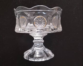 Vintage Fostoria Clear 1887 Coin Pattern Glass Pedestal Candy Dish: Alternating American Eagle