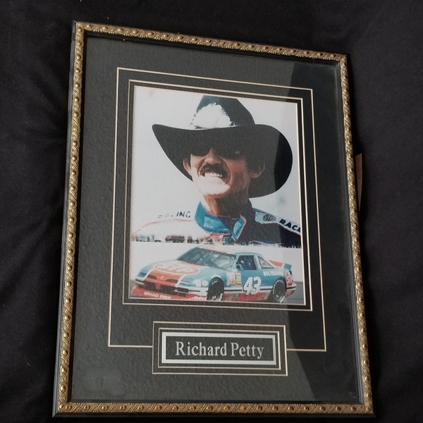 NASCAR Driver Richard Petty Photograph with Plaque: Framed with Triple Mat and Glass