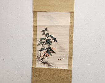 Vintage - 1960's - Original Japanese Sumi Painting on Hanging Wall Scroll - Approximate Size is 33" x 12-1/2"