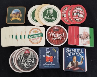 Large Fun Assorted Coaster Set - Set / Lot of Beer Coasters / Mats: Set of 25-  American & International