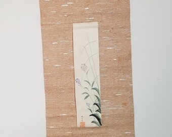 Vtg Original Japanese Sumi / Sumi-e Painting by Artist Letty on Hanging Wall Scroll